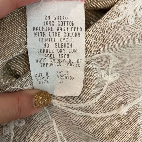 Vintage Studio Ease Tan Cotton Embroidered Sleeveless Dress Jumper Cottagecore - Picture 7 of 7